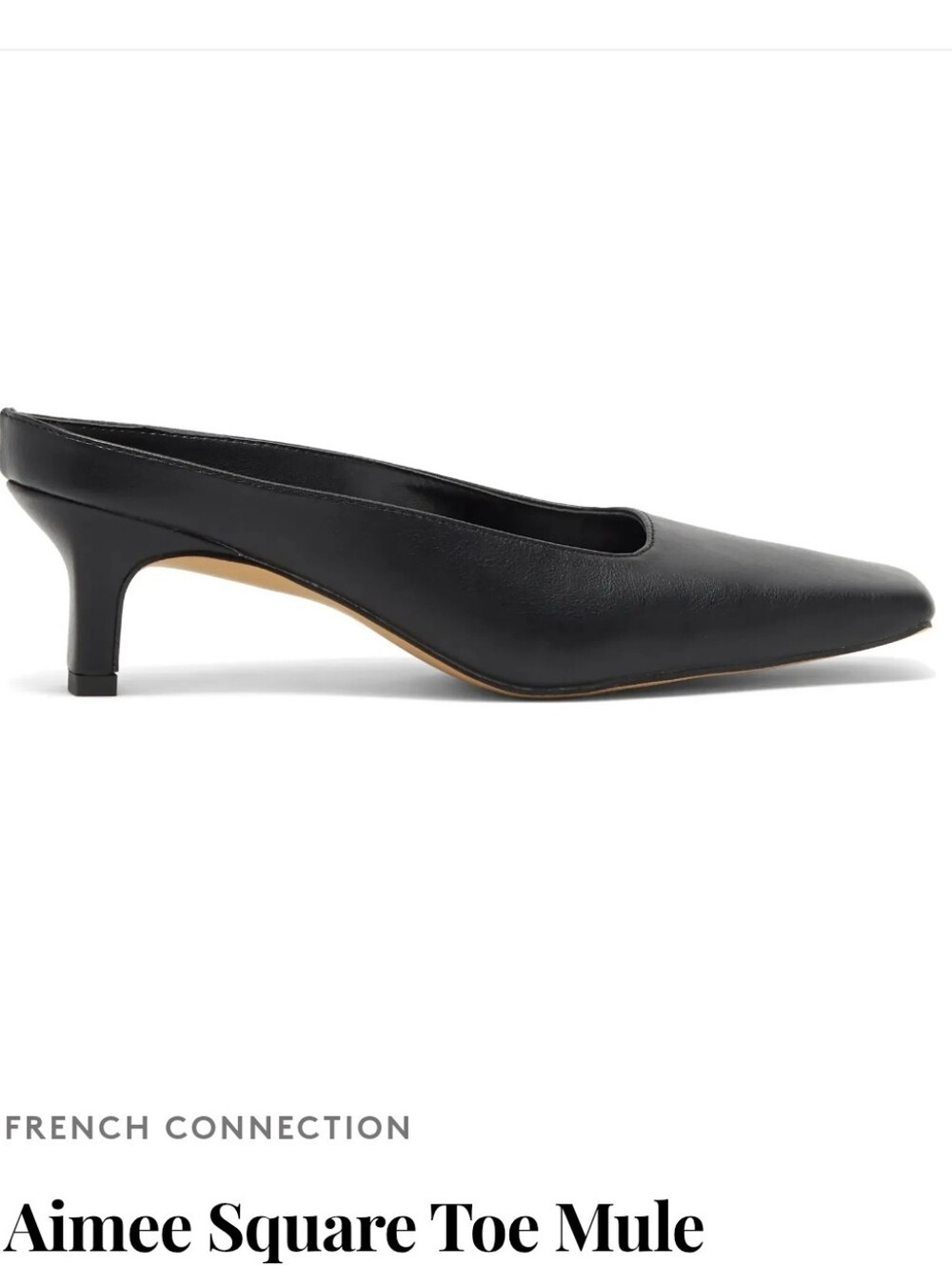 French Connection Aimee Square Toe Mule Heels Black Vegan Leather US Size 8.5
